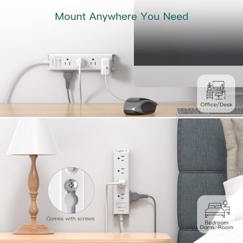 Ultra-Thin Flat Plug Power Strip with 12 AC Outlets – Addtam 5-Ft Surge Protector for Desk and Wall Mount – Multi-Device Charging Station for Home and Office – 1050 Joules Protection, Space-Saving Design for Tidy Workspaces and Enhanced Connectivity