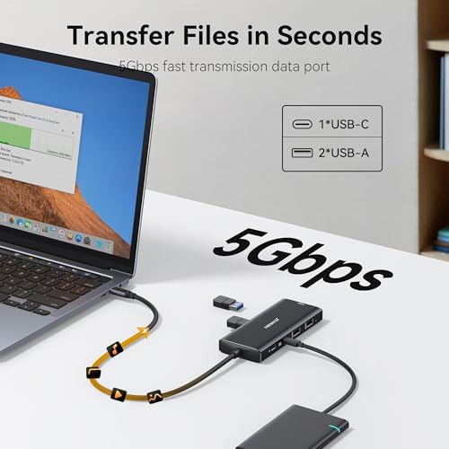 Transform Your Workspace with the Ultimate 9-in-1 USB C Hub Multiport Adapter for Mac Book Pro & Air – High-Speed 4 K HDMI Output, 100 W Power Delivery, and Effortless Connectivity for i Pad Pro, i Mac, and More – Enhance Productivity with 5 USB Ports and SD/TF Card Reader for Seamless Data Transfer and File Access