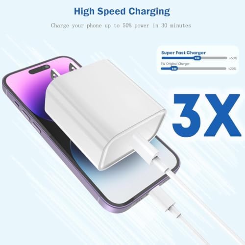 Rapid Charge Duo: 6 FT USB-C Lightning Cable & Dual Wall Charger for i Phone 14/14 Plus/13/12/11 Pro Max – Ultimate Fast Charging Solution for Apple Devices, i Pad & Air Pods – Compact & Durable Design for On-the-Go Power