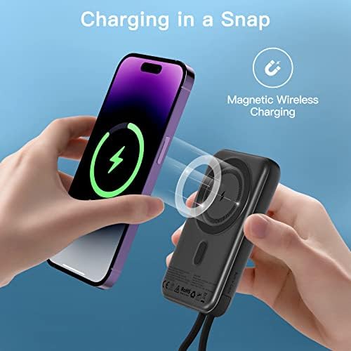 Sleek 10000 m Ah Magnetic Power Bank with Built-in Cable – Wireless Portable Charger for i Phone 15/14/13/12 Series | Fast 20 W PD Charging, Lightweight Design, Enhanced Mag-Safe Compatibility for Effortless Power on the Go