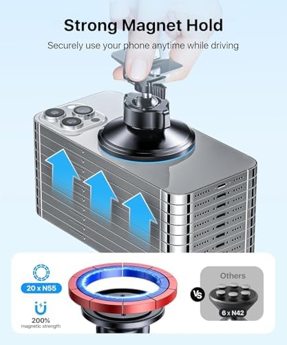 andobil [True Military-Grade for MagSafe Car Mount, 2025 Ultimate Magnetic Phone Holder for Car Dashboard Windshield Vent, Retractable Car Phone Holder Mount for iPhone 16 15 14 13 Pro Max Sumsung – Enhanced Compatibility and Speed