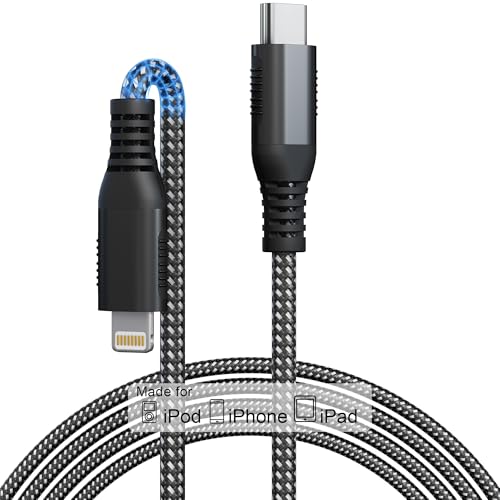20 FT USB C to Lightning Fast Charging Cable – Apple MFi Certified Nylon Braided Charger for i Phone 16/15/14/13/12/11/XS/XR/X/8 & i Pad – Durable 20 W PD Power Delivery Cord for Enhanced Charging Flexibility and Speed