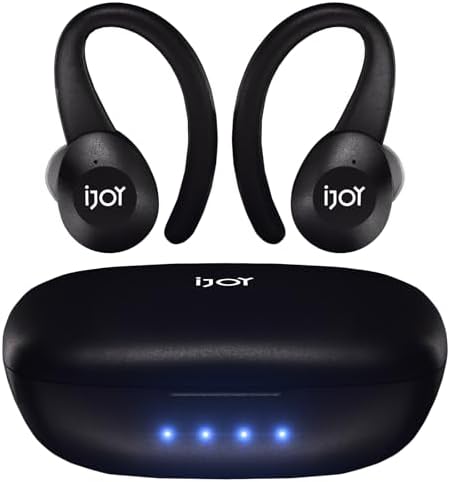 Revolutionary i Joy Bluetooth Wireless Earbuds – IPX7 Rated for Ultimate Sweat Resistance, 36-Hour Playtime, and Ergonomic Earhooks for Unmatched Stability – Perfect for Active Lifestyles and Seamless Connectivity for Calls and Music