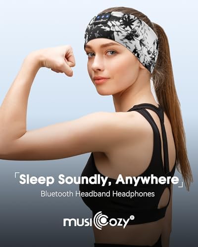 MUSICOZY Bluetooth 5.4 Sleep Headband – Ultra-Thin Stereo Earbuds for Uninterrupted Comfort and Performance, Sweat-Resistant for Active Lifestyles & Serenity (White Red) – Elevate Your Audio Experience with Innovative Design and Superior Sound Quality