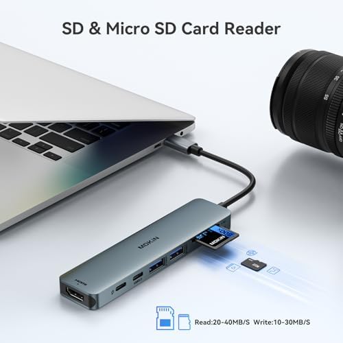 Transform Your Mac Book Pro/Air into a Powerhouse: MOKi N 7-in-1 USB C Hub HDMI Adapter with 4 K Support, Dual Card Readers, and Rapid 5 Gbps Data Transfer – Ideal for Dell XPS and Lenovo Think Pad Users!