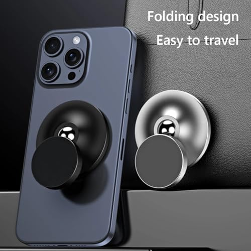 Magnetic Car Phone Holder – Strongest N52 Magnet, 360° Adjustable & 180° Flip, Aluminum Alloy Built, Universal Car Mount for iPhone, Samsung, All Phones (Includes Metal Plate & Ring) – Black – Enhanced Compatibility and Speed