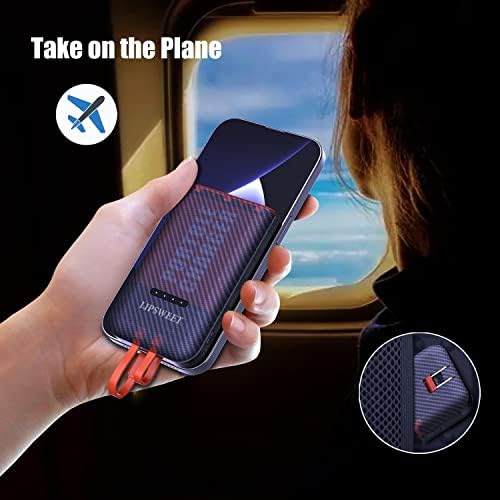 20 W USB-C Portable Power Bank – Ultra-Fast Charging External Battery Pack with 5 Outputs & Built-in Cable for i Phone & Android Devices – Sleek Black Design with AC Wall Plug for Instant Recharging – Perfect for On-the-Go Charging Needs