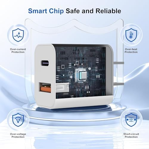 Dual-Port 20 W USB-C Rapid Charger for i Phone 15 Series – High-Speed Charging Adapter with 6 ft & 10 ft Cables – Travel-Friendly Compact Wall Charger for i Pad Pro, Air Pods, and More – Enhanced Safety and Versatile Compatibility for Daily Use