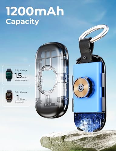 Portable Magnetic Wireless Charger for Apple Watch – 1200 m Ah Keychain Power Bank for Effortless Charging on the Go – Universal Compatibility with All Apple Watch Series Including Ultra Models – Ideal Fast Charging Solution for Active Lifestyles
