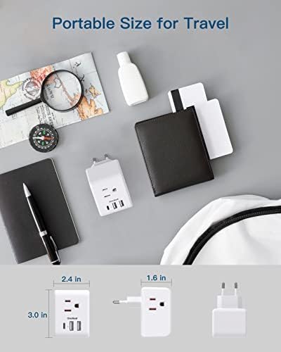 Ultimate European Travel Plug Adapter Set – Dual Pack Universal Power Converter with 3 AC Outlets and 3 USB Charging Ports (including USB-C) for Efficient Power Solutions in Italy, Spain, France, Germany, and Iceland – Essential Accessory for Global Travelers Seeking Versatile Compatibility and Rapid Charging Efficiency