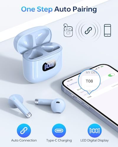 Premium Bluetooth 5.3 Wireless Earbuds with 40-Hour Playtime | IPX7 Waterproof In-Ear Headphones for Sports and Everyday Use | Ergonomic Comfort Fit with Superior Sound and Clear Calls | Sleek White Design with LED Charging Case | Universal Compatibility for All Devices