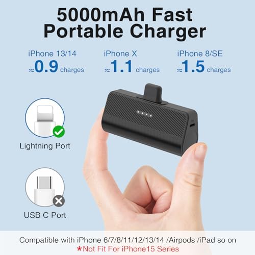 Ultra-Compact 5000 m Ah Portable Charger for i Phone – Fast Charging Power Bank in Purple, Compatible with i Phone 6/7/8/SE/11/XR/12/12 Pro Max/13/13 Pro Max/14/14 Pro Max/14 Plus & i Pad Series, Perfect Travel Companion for On-the-Go Charging