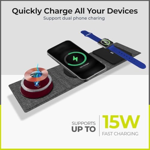 ZTAR 3-in-1 Wireless Travel Charger: Ultimate Mag Safe-Compatible Charging Pad for i Phone 16/15/14/13/12, Samsung Galaxy, Air Pods & Apple Watch – Portable Foldable Design for Effortless Travel & Rapid Multi-Device Charging