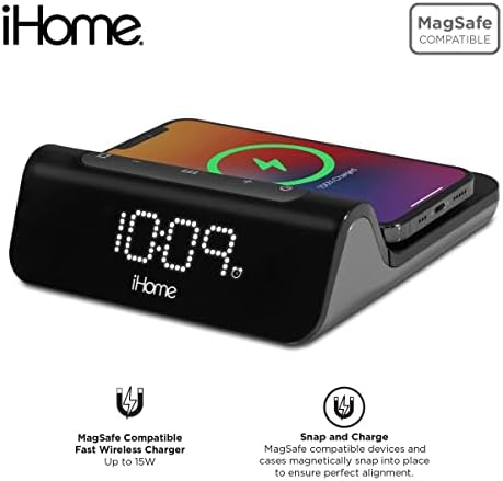 Revolutionary 3-in-1 Magnetic Fast Wireless Charging Clock for Mag Safe Devices – 25 W High-Speed Charging with USB-C & USB-A Ports, Stylish Alarm Clock for Seamless Integration into Your Space