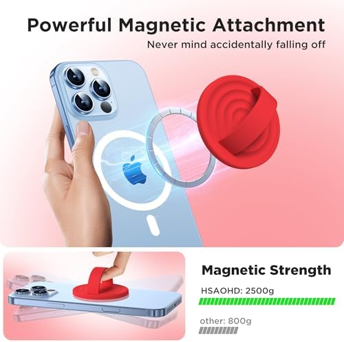 Upgraded Magnetic Phone Grip for i Phone: Premium Silicone Loop Holder with Mag Safe Compatibility – Ergonomic 360-Degree Stand, Non-Slip Design in Sleek Black for Enhanced Comfort and Secure Handling on i Phone 16/15/14/13/12 Pro Max/Plus