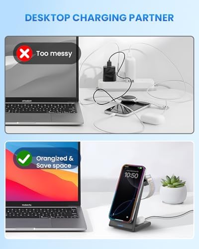 Magnetic Wireless Charging Station for i Phone 15/14/13/12 Pro Max & Apple Devices – Joy Geek 3-in-1 Fast Charger Pad for i Phone, Apple Watch Ultra 9-2, and Air Pods – Compact Design with Enhanced Compatibility and Secure Magnetic Alignment