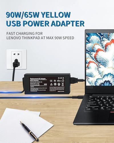 Power Up Your Lenovo with Ryaobwu 90 W/65 W USB Tip AC Adapter – Ultimate Compatibility for Think Pad and Idea Pad Models, Fast Charging & Safety Certified Power Supply for Reliable Performance – Ideal Replacement for T Series, E Series, & Flex Series Laptops