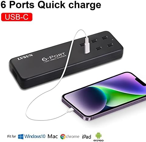 Transform Your Charging Experience with the 120 W Ga N 6-Port USB-C Charging Hub – Ultra-Fast Multi-Device Power Station for Mac Book Pro/Air, i Phone 14/13/12, Tablets, and More – Sleek Black Design for Ultimate Portability and Efficiency