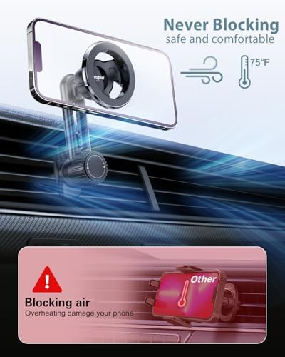 VOLPORT Magnetic Car Vent Phone Holder – Non-Blocking, Strong Grip Mount for i Phone 15/14/13 Pro Max/Mini/Plus with P-Socket Cases – Effortless Installation & Stylish Design for Hands-Free Navigation