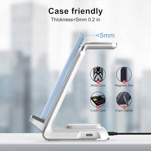 Ultimate Fast Wireless Charging Station for Samsung Devices – Sleek Qi Charger for Galaxy S23 Ultra, Z Flip, Fold 5/4/3, i Phone & More – Efficient Charging for Galaxy Watch 6/5 Pro and Buds – Safe, Tangle-Free Power Solution in White