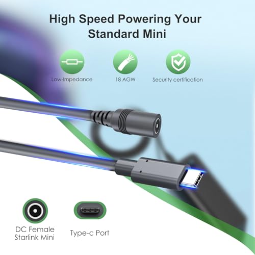 Starlink Mini USB C to DC Power Cable – 16 FT Waterproof Charging Cord for Enhanced Starlink Performance | Compatible with 100 W+ Power Banks & PD Chargers | Premium Speed & Durability for Outdoor Use | Essential Accessory for Seamless Connectivity