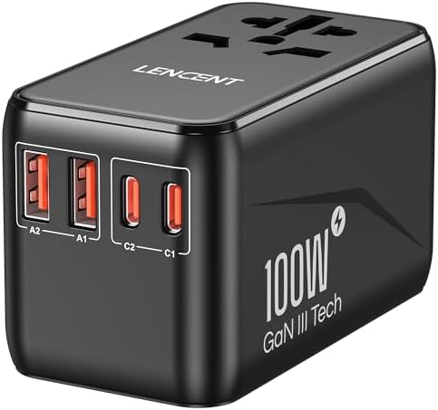 LENCENT 20 W Fast Charging Universal Travel Adapter – Compact International Power Converter with Dual USB and USB Type-C Ports – Ultimate Solution for Worldwide Device Charging in USA, UK, EU, and AUS (Black) – Reliable and Safe Charging for Global Explorers