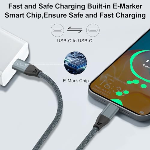 Twozoh 15 FT USB C to USB C 3.2 Gen 2 Cable 20 Gbps Data Transfer & 100 W Fast Charging – 4 K Video Output Dual-Pack for Ultimate Connectivity & Durability