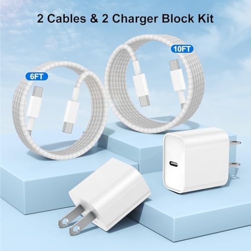 Ultra-Fast Charging Duo: 2 Pack 20 W USB-C Wall Charger with 6 FT & 10 FT Braided Cables for i Phone 15/16 Series and i Pad Pro – Lightweight, Reliable, and Travel-Friendly Power Solution