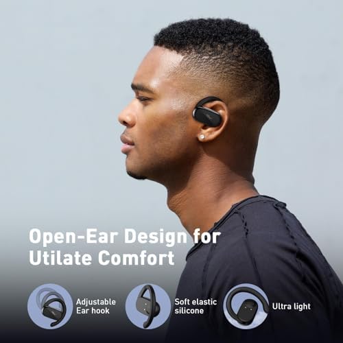 Unleash Your Potential with HILEO Open Ear Bluetooth 5.2 Wireless Earbuds – 90-Hour Battery Life for Endurance Athletes – Exceptional Sound Clarity in a Lightweight Sporty Design – Ideal for Running, Workouts, and Active Lifestyles – Convenient Sleek Black Charging Case for On-the-Go Use – Effortless Connectivity for All Your Devices