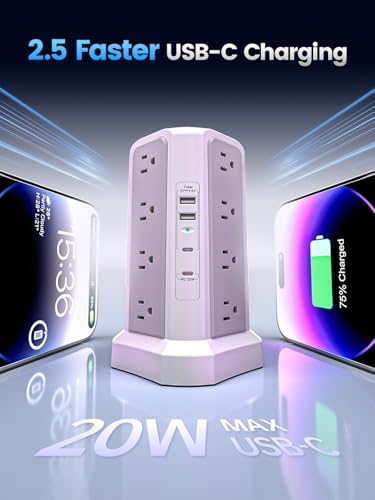 Revolutionize Your Charging Experience: 10 FT Surge Protector Power Strip Tower with 16 Outlets & 4 USB Ports – Efficient Desk Charging Station for Home, Office, or Dorm Room – Ultimate Space-Saving Solution with Robust 1625 W Power Output and Enhanced Safety Features