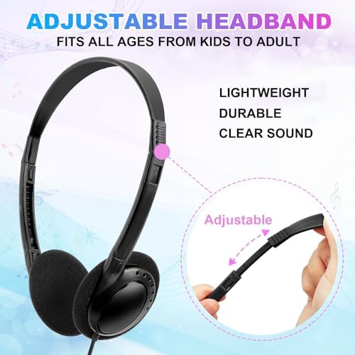 Bulk Classroom Headphones 25 Pack – Premium Durable Wired Earphones for Enhanced Student Learning, Comfortable Fit for Kids and Adults – Superior Sound Quality for Educational Use (HY103, 25 Black)