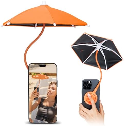 Magnetic Phone Umbrella for Sun,Outdoor Phone Sun Shade Shield with Flexible Angle Design & Rotatable Phone Ring,Umbrella for iPhone 16 15 14 13 12 Pro Max Plus,Mag-Safe Case & All Phones Anti-Glare – Enhanced Compatibility and Speed