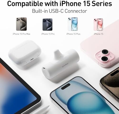 Compact 15 W Portable Power Bank with Built-in USB-C Connector – 4,500 m Ah High-Capacity Charger for i Phone 15/16/Pro Series & i Pad – Lightweight, Durability, and Rapid Charging Convenience in Sleek Black Design