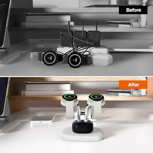Swan Scout 704 S Dual Watch Charger – 3 in 1 Wireless Charging Station for Samsung Galaxy Devices, Fast Charge Your Galaxy Watch Ultra, Buds 3 Pro, and More with Enhanced Compatibility and Safety Features