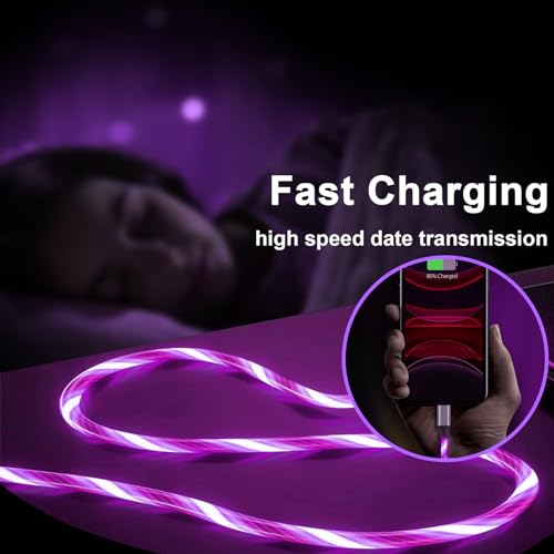 Illuminate Your Charging Experience: 6 ft LED Light-Up MFi Certified i Phone Charger Cable – Fast Charging for i Phone 14, 13, 12, 11 Pro Max, XR, X, SE, 8 Plus, i Pad & i Pod (Vibrant Purple) – Stylish, Durable, and Convenient Performance
