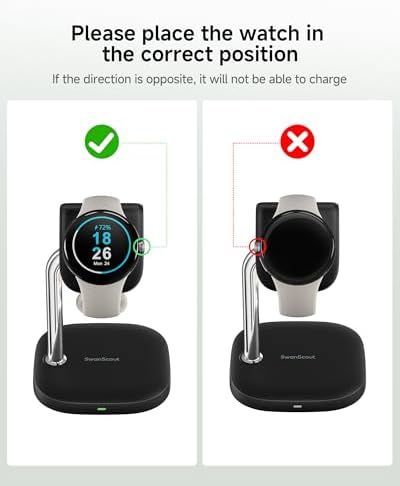 Sleek Black Fast Charging Stand for Google Pixel Watch 3/2 & Swan Scout 505 G2 – Stylish, Compact Charger Base with Advanced Safety Features and Rapid Power Delivery for Smartwatch Enthusiasts