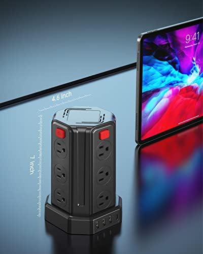 SMALLRT Power Tower Surge Protector – 10 Ft Extension Cord with 12 AC Outlets & 4 USB Ports (1 USB-C) – Ultimate Charging Station for Home & Office – Enhanced Device Compatibility & Safety