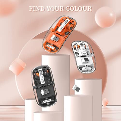 Sleek A.JAZZ Wireless Bluetooth 5.1 & 2.4 G Mini Mouse – Lightweight, Rechargeable, and Silent for Ultimate Focus in Office, PC, Mac, and i Pad Use – Stylish Transparent Design with Nano USB-C Receiver for Enhanced Compatibility and Performance