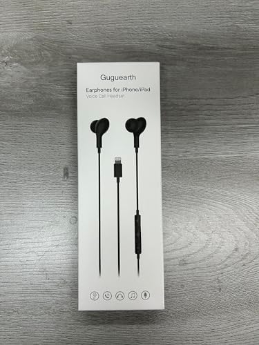 Guguearth Lightning Earbuds: Premium MFi Certified In-Ear Headphones for i Phone with Magnetic Design and Built-in Mic – Superior Sound Quality for i Phone 14, 13, 12, 11 Pro Max, XR, 8, 7 (Black) – Experience Tangle-Free Convenience and Ergonomic Comfort