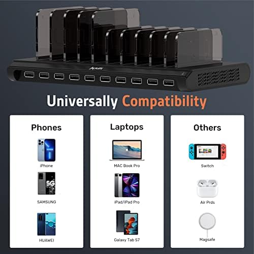 Alxum 10-Port USB Charging Hub – 60 W High-Speed Multi-Device Charger for Smartphones & Tablets – Fast Charging Station with Smart IC Technology for Optimal Power Distribution – Sleek Black Design for Home & Office Use – Ideal USB Charging Solution for Family & Workstations