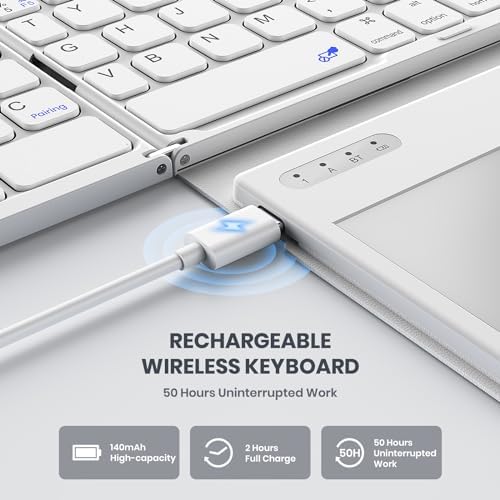 Ultimate Portable Bluetooth Keyboard with Touchpad – Foldable Full-Size Wireless Keyboard for Windows, Android & Mac – Sync 3 Devices, Premium PU Leather Design for Travel & Home Use