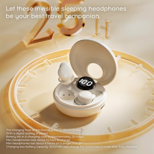 Sunvito Bluetooth 5.3 Mini Invisible Sleep Earplugs for Side Sleepers – Ultimate Noise-Cancelling Wireless Headphones in Beige – Designed for Comfort and Sound Isolation During Sleep, Workouts, and Outdoor Activities – Tailored for Small Ears with Ergonomic Fit and Extended Battery Life