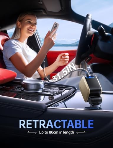 Revolutionary 72 W Retractable USB-C Car Charger – Dual Port Fast Charging Solution for i Phone 16/15/14/13/12 & Samsung Devices, 4 FT Tangle-Free Cables, Sleek Warm Grey Design for Ultimate Convenience and Organization