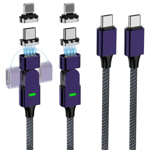Revolutionize Your Charging with the 100 W USB C Magnetic Charger Cable – 180° Rotating Design for Hassle-Free Power & Data Transfer (2 Pack: 4 ft & 6.6 ft) – Compatible with i Phone 16/15/14/13, i Pad, Mac Book Pro, Galaxy S22 – Fast Charging & 480 Mbps Data Transfer for Enhanced Device Performance – Durable & Tangle-Free Solution