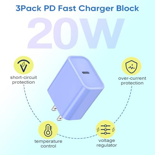 Ultra-Fast 20 W USB-C Wall Charger Block for i Phone 16/15 – 3-Pack Super Charging Adapter for i Phone, i Pad & Air Pods – Compact PD Type C Power Delivery Solution with Enhanced Compatibility & Safety Features