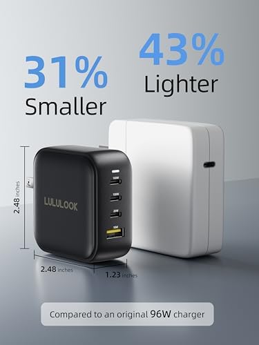 LULULOOK 100 W USB-C Ga N Fast Charger – 4-Port Multi-Device Wall Adapter for Swift Power Delivery, Compatible with Mac Book Pro/Air, i Phone 16, Pixelbook, Samsung Galaxy S24, and More – Global UK/EU/AU Plug Included for Ultimate Travel Convenience