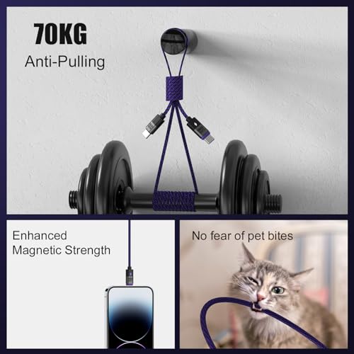 Ultimate 240 W USB-C to USB-C Fast Charger Cable – 3.9 ft Nylon Braided with Magnetic Connector, PD3.1 Support for Galaxy S24, i Phone 15, Mac Book, Quest 2 – High-Speed Charging & Data Transfer Solution for Effortless Connectivity