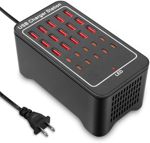 Revolutionary 125 W USB-C Charging Hub with 25 Ports: Fast Charging Station for i Phones, i Pads, Tablets, and Smartphones – Ultimate Multi-Port Desktop & Wall Charger with Enhanced Safety Features and Sleek Design