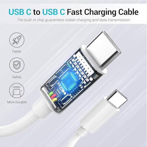 Ultimate 5-Pack 6 ft USB C to C Fast Charging Cables – 60 W Power Delivery for i Phone 16 Series and Galaxy S25, S24, S23, S22 – Durable, Flexible, High-Speed Charging Solution in Sleek White Design for Home & On-the-Go Use
