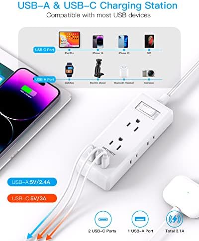 HANYCONY Travel Power Strip with 6 Outlets & 3 USB Ports – 5 ft Flat Plug Extension Cord for Cruise Ships & College Dorms – Space-Saving Wall Mount Design for Ultimate Convenience & Fast Charging Efficiency